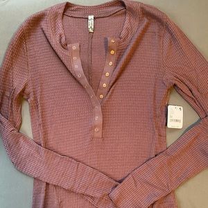 Free People One of the Girls Henley in Size Medium, Color: Cocoa. NWT.